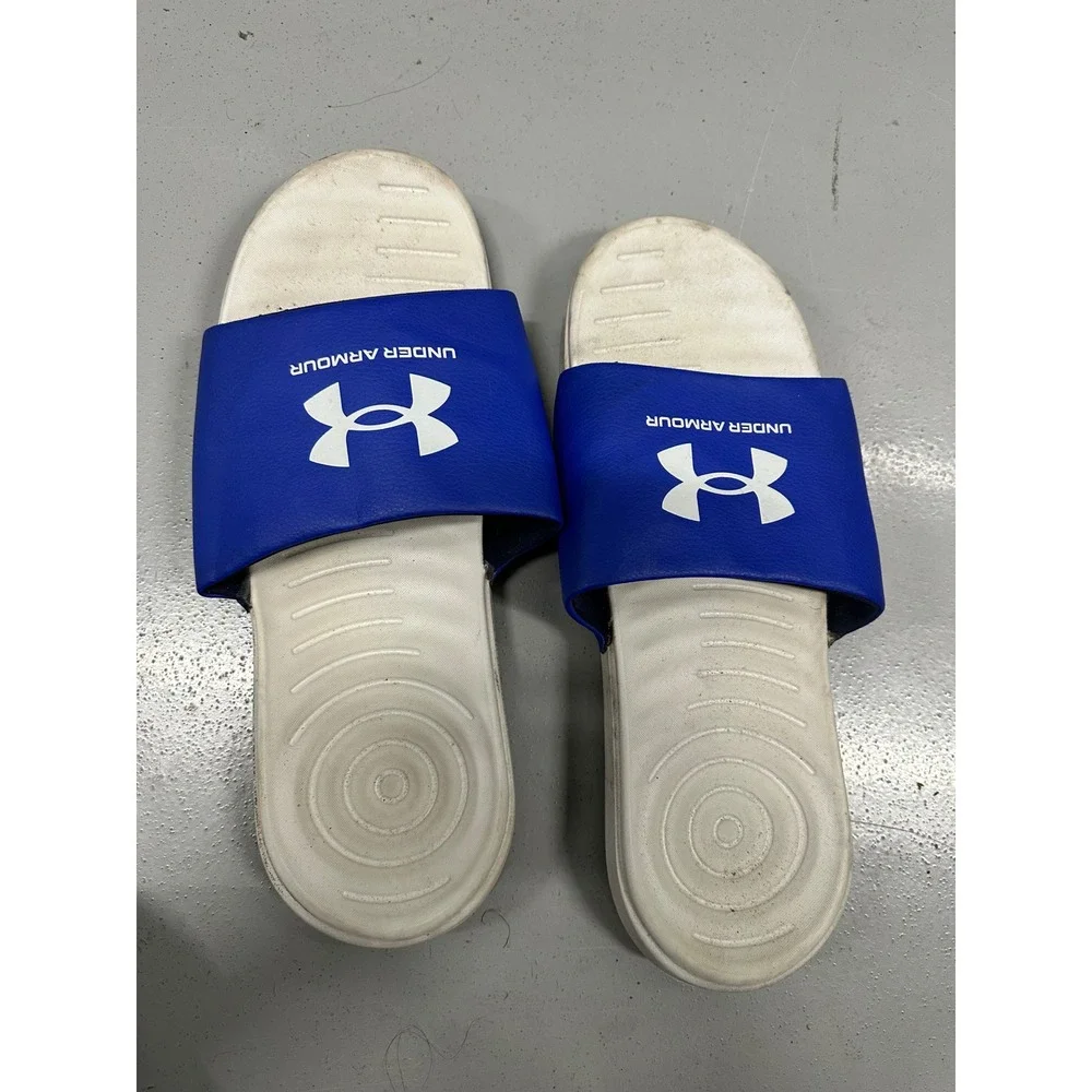 Under Armour Core Remix Slides Mens‎ 13 Royal Blue White Sandals 3023761-404
